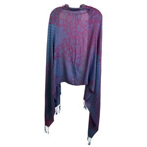 Pashmina Shawl Wrap Scarf Womens Purple Fuchsia Bright Blue Polka Dots Fringe